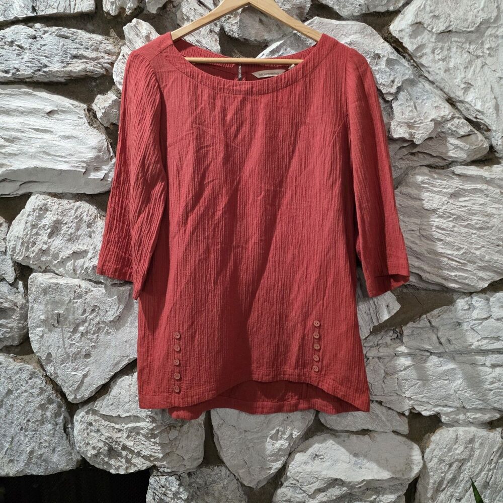 Soft Surroundings Small Orange Blouse Oceo Gauze Tunic 3/4 Sleeve Shirt Button